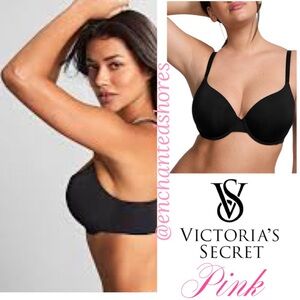 Pink Victoria’s Secret Bra Wear Everywhere T-Shirt Light Lined Black Size 38DDD